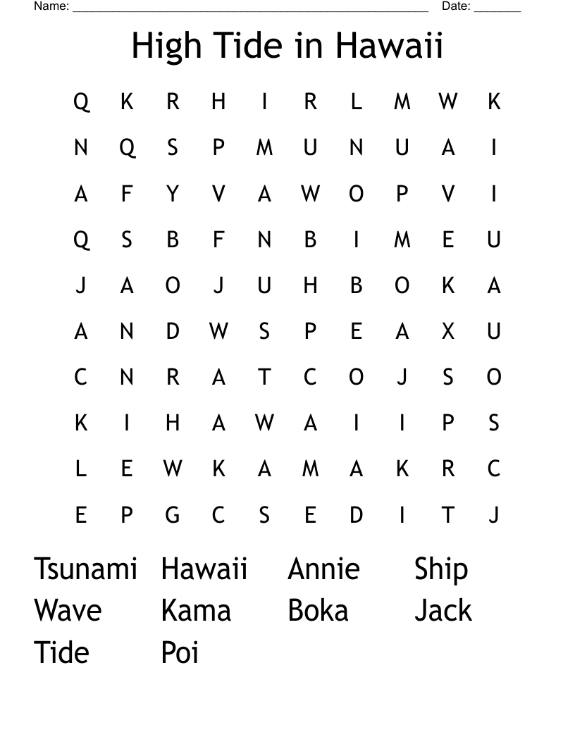 High Tide in Hawaii Word Search