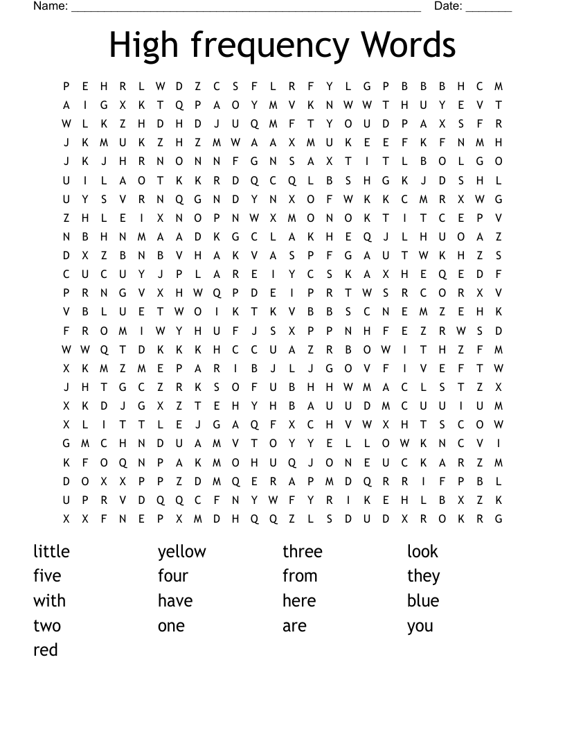 High frequency Words Word Search