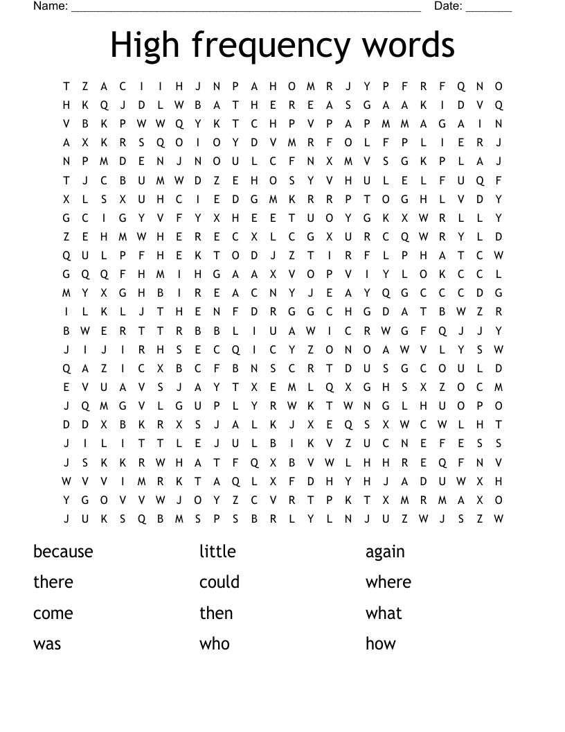High frequency words Word Search