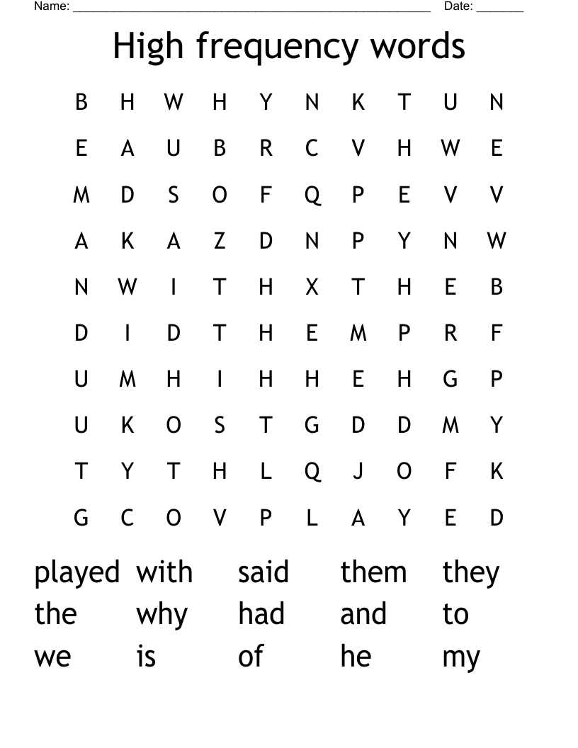 High frequency words Word Search