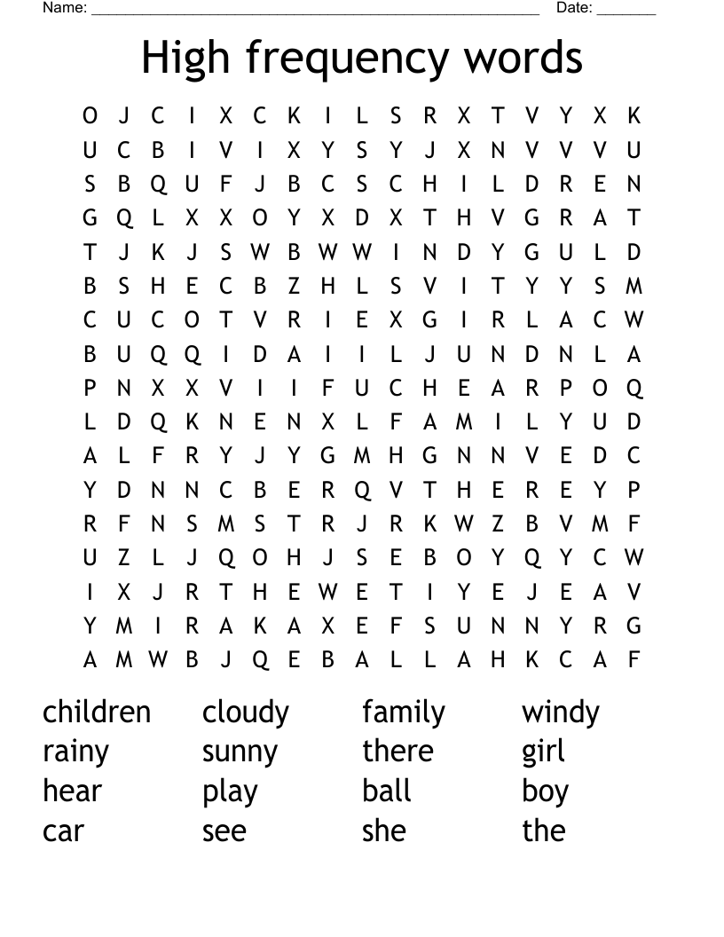 High frequency words Word Search