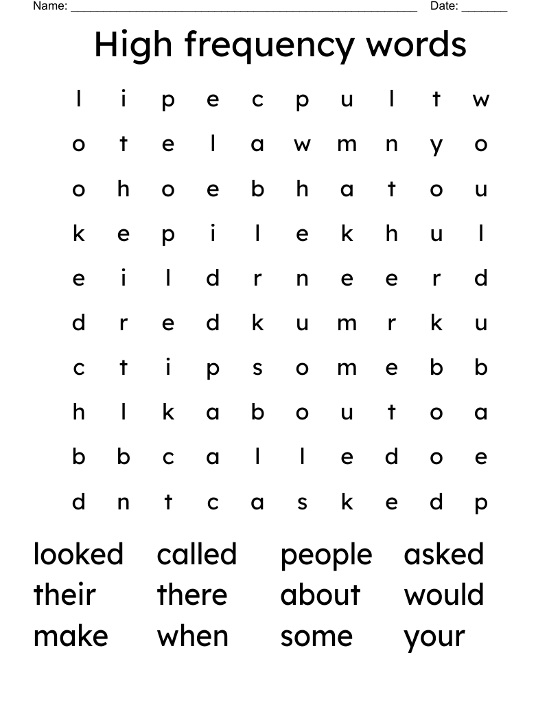 High frequency words Word Search