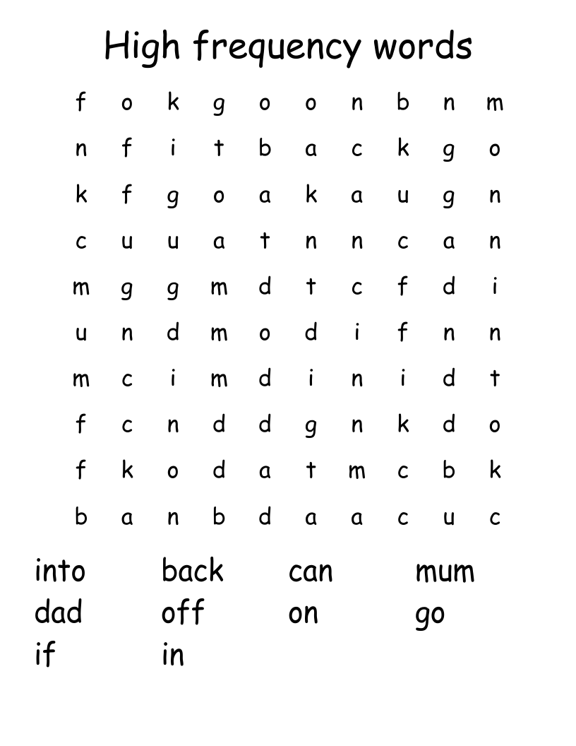 High frequency words Word Search
