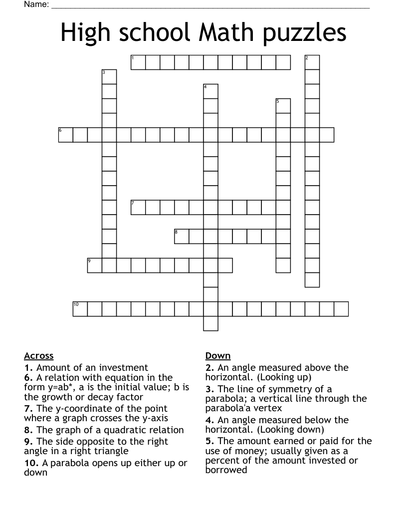 High school Math puzzles  Crossword