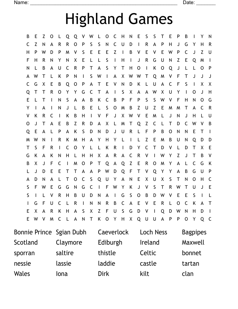 Highland Games  Word Search