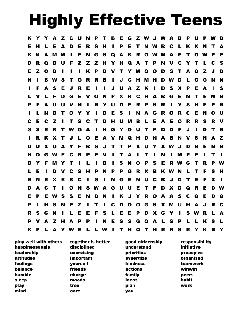 Highly Effective Teens Word Search