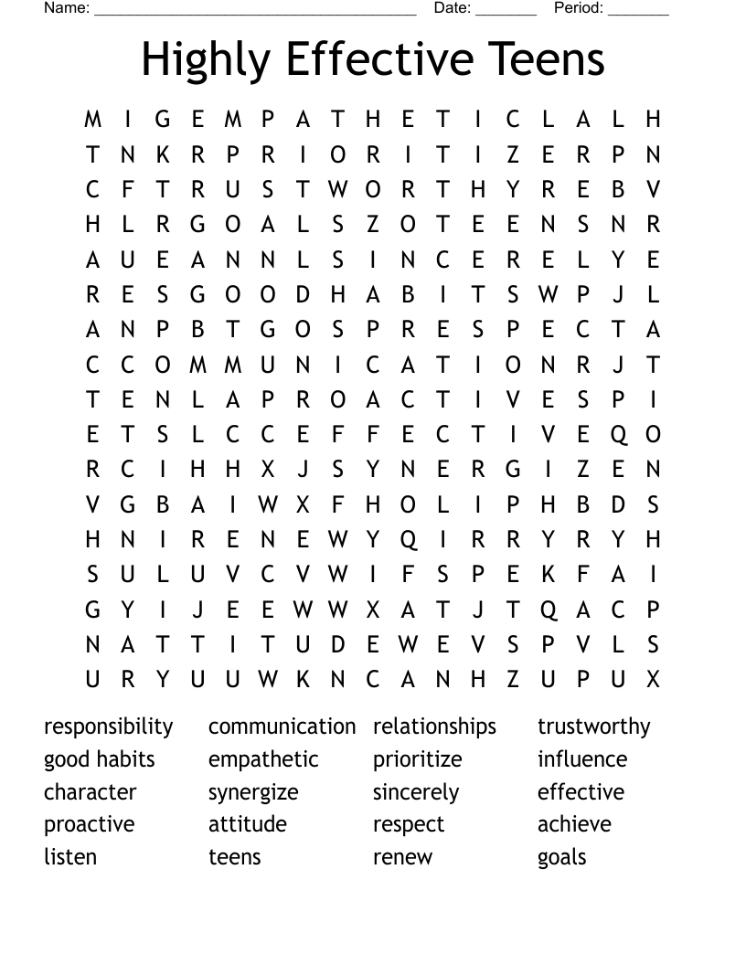 Highly Effective Teens Word Search