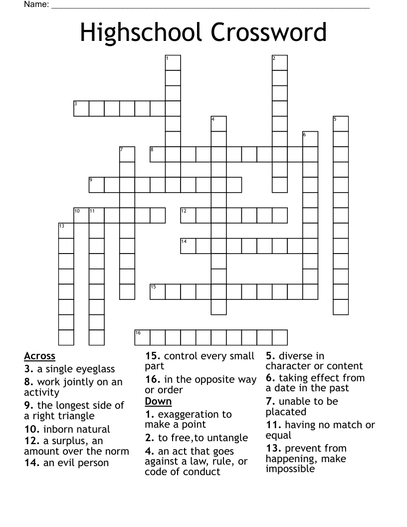Highschool Crossword 