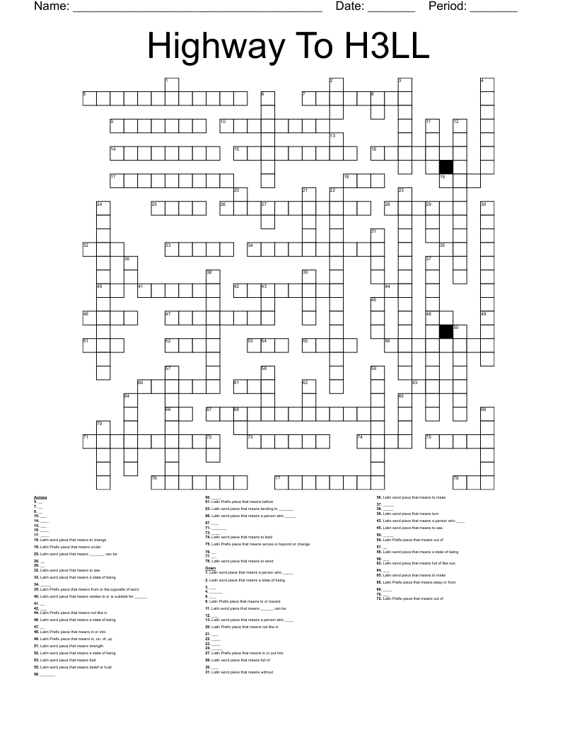 Highway To H3LL Crossword