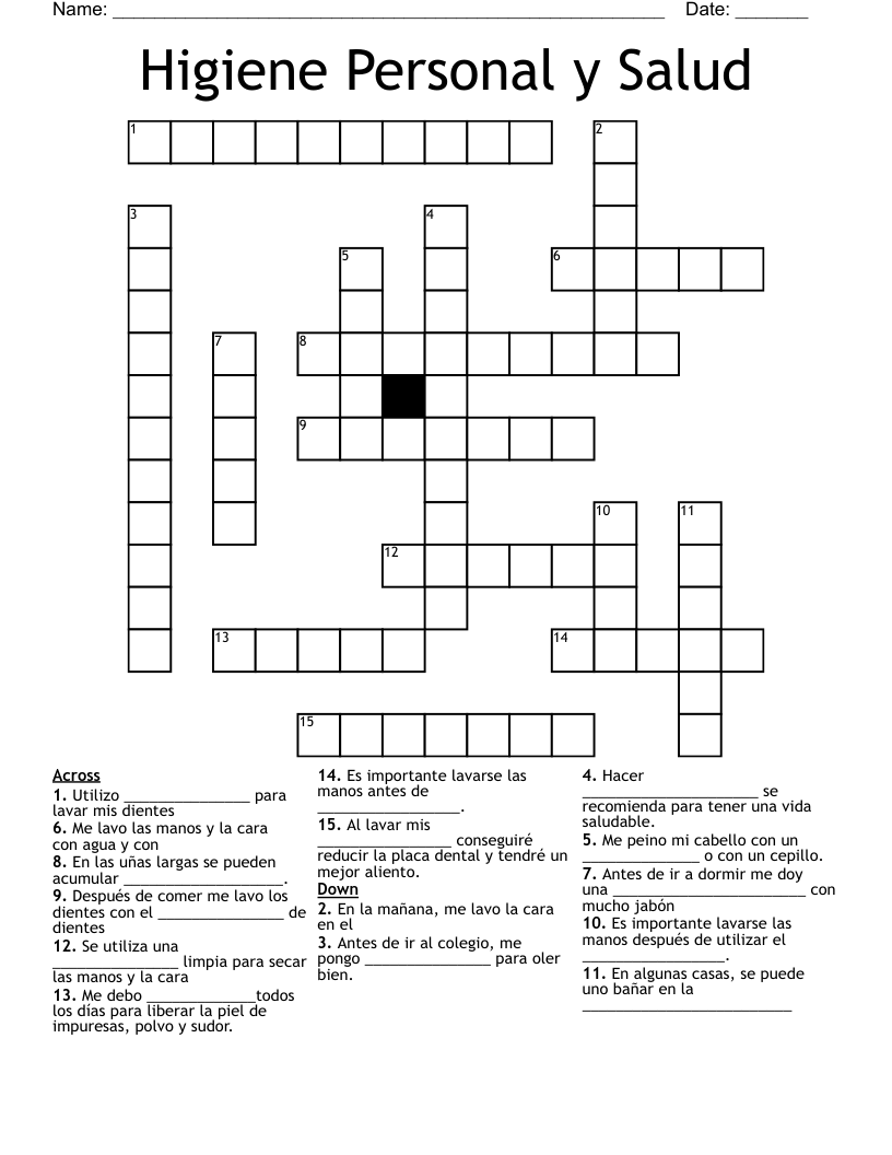 Higiene Personal y Salud Crossword