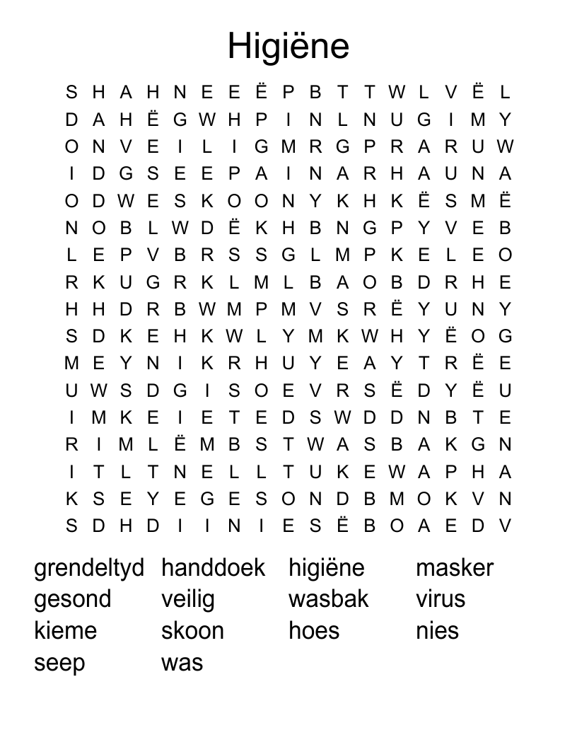 Higiëne Word Search