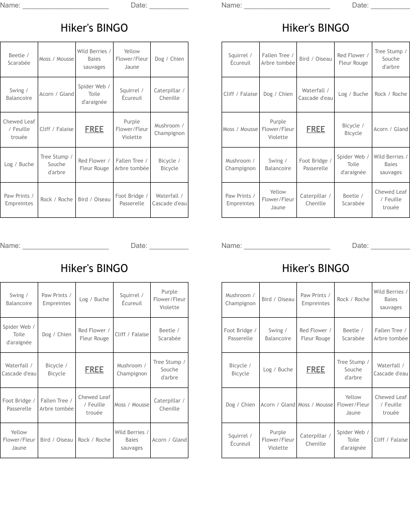 Hiker's BINGO