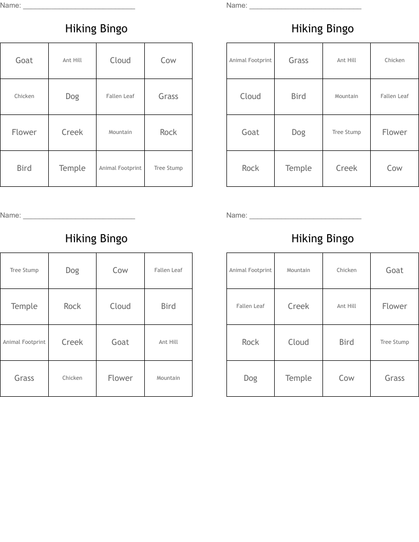 Hiking Bingo