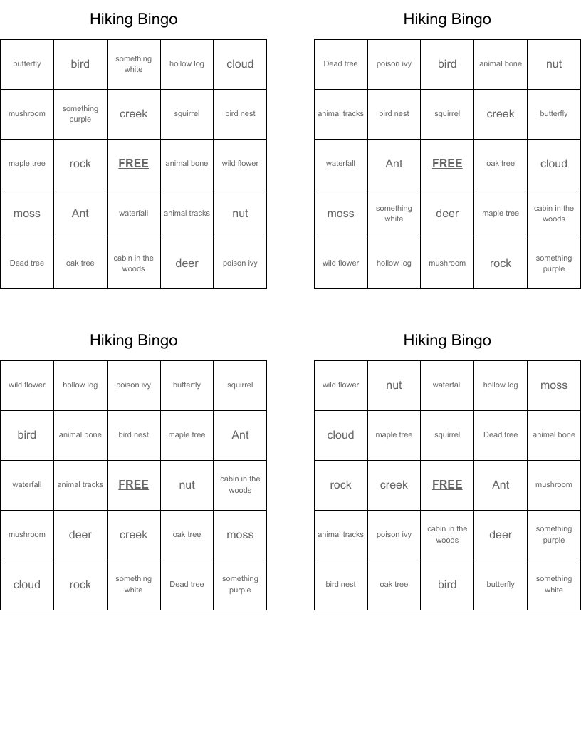 Hiking Bingo