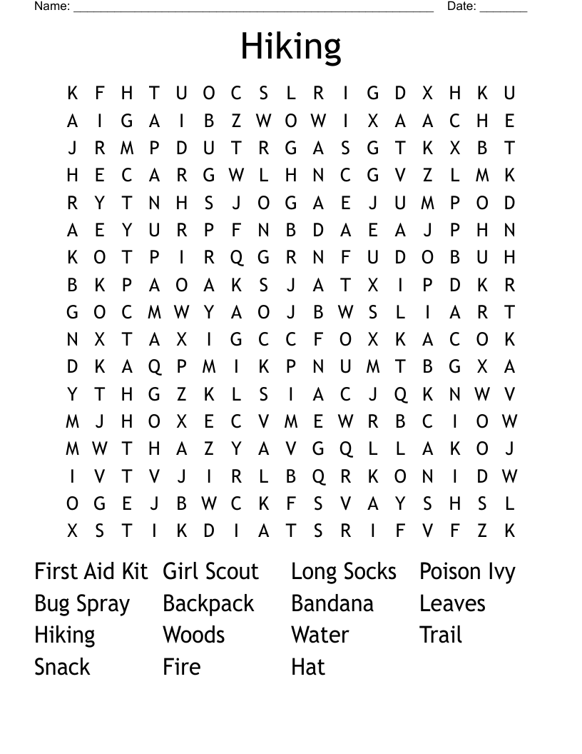 Hiking  Word Search