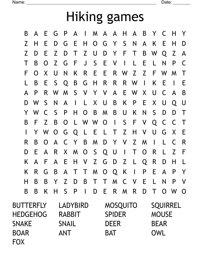 Hiking games Word Search