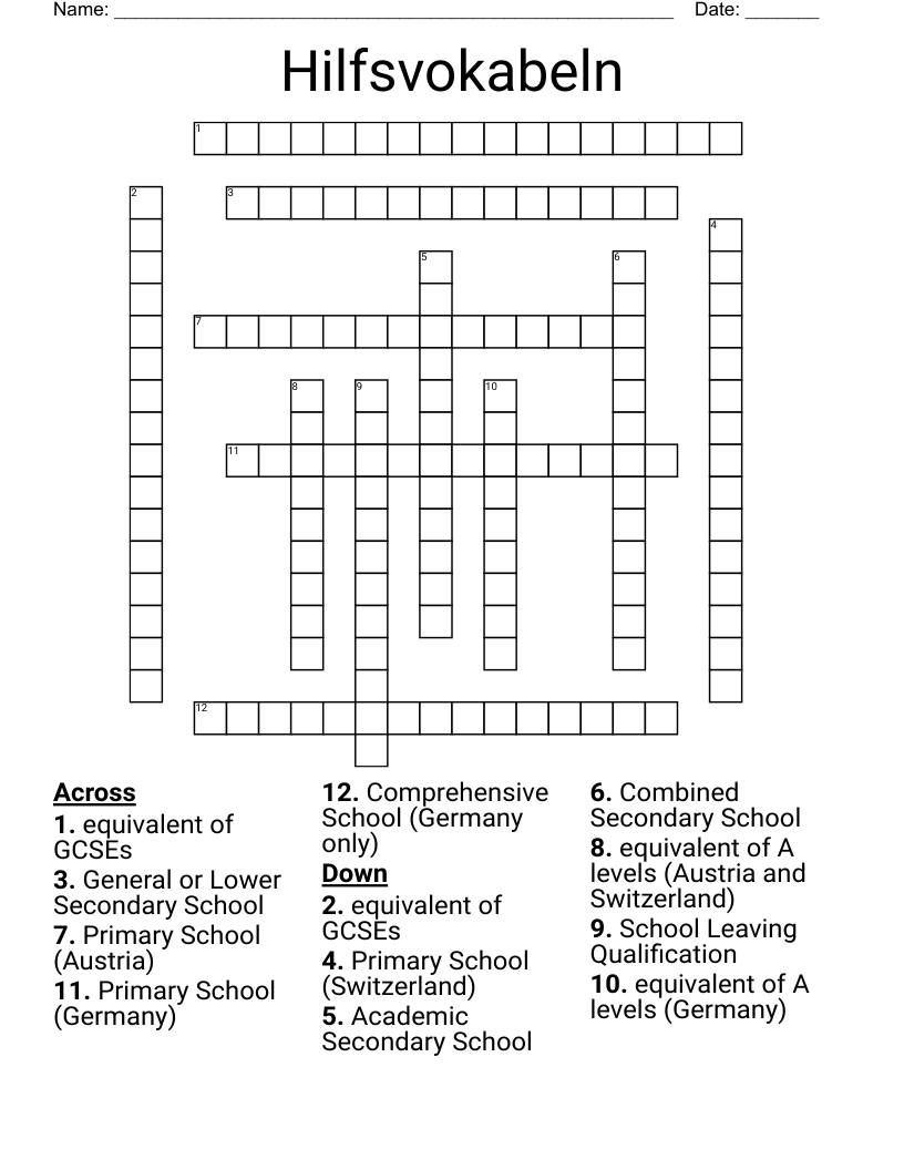 Hilfsvokabeln Crossword