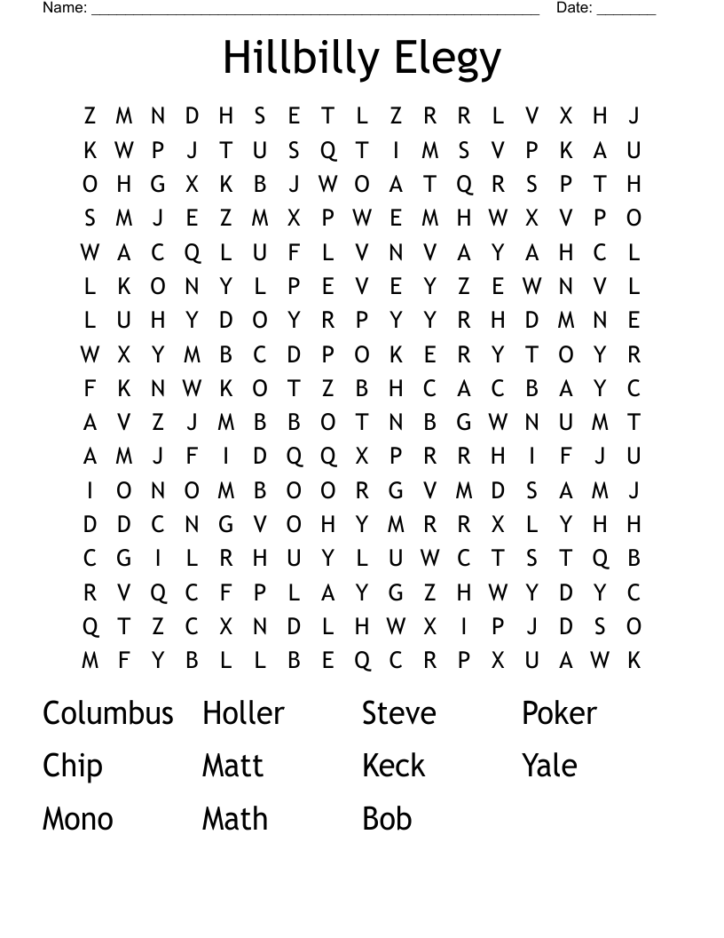 Hillbilly Elegy Word Search