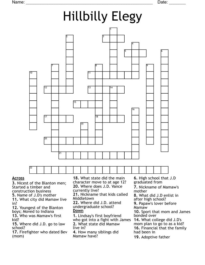 Hillbilly Elegy  Crossword