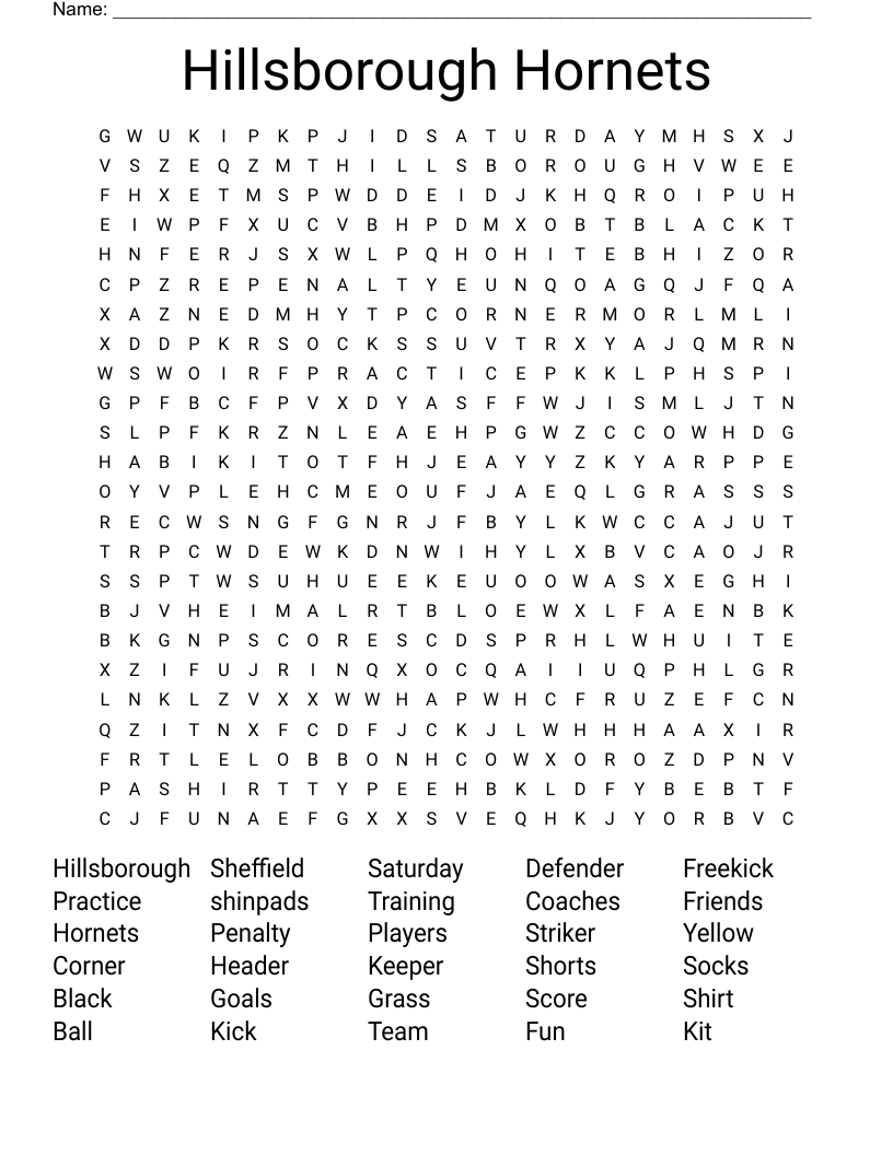 Hillsborough Hornets Word Search