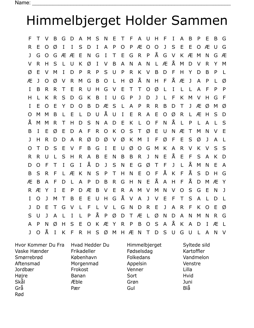 Himmelbjerget Holder Sammen Word Search