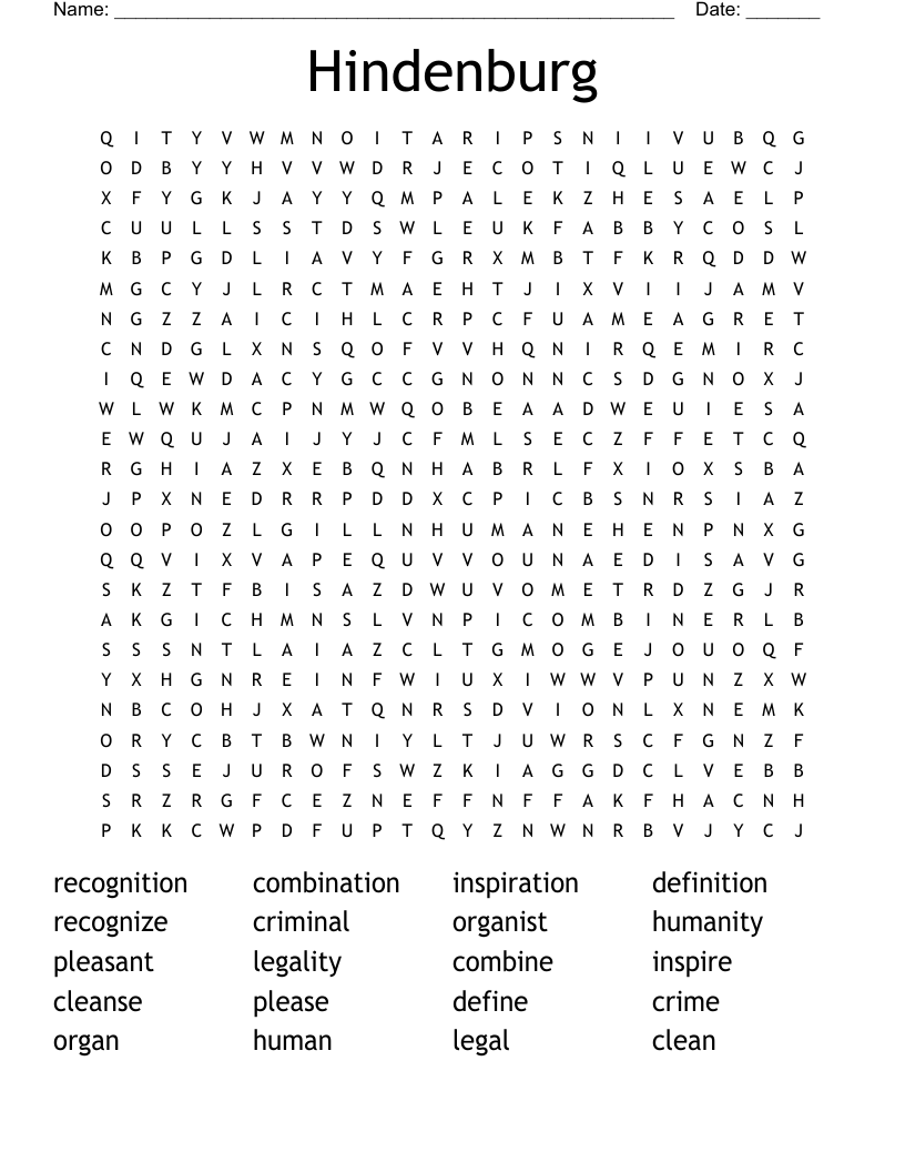 Hindenburg Word Search