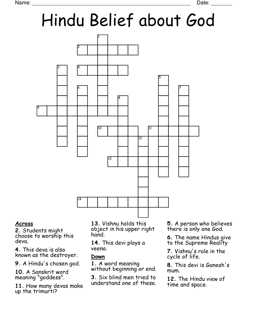 Hindu Belief about God Crossword