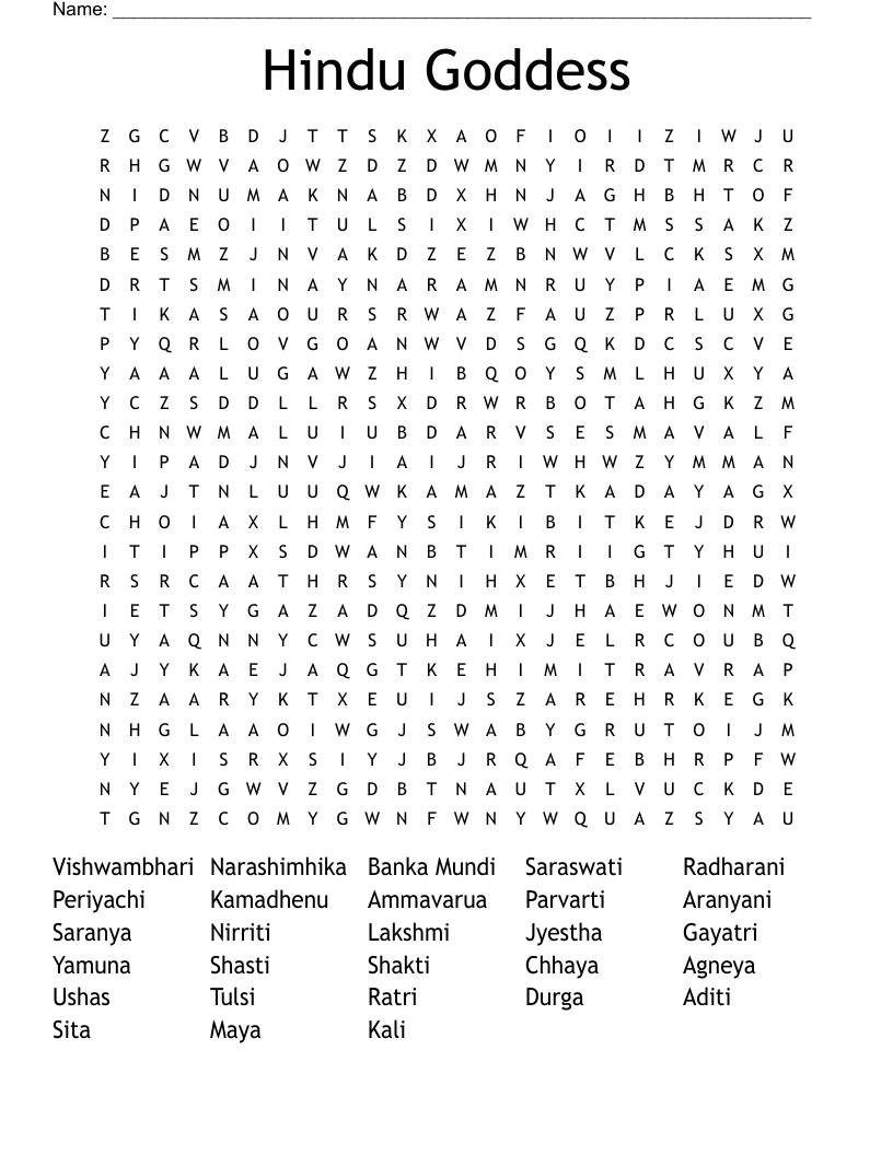 Hindu Goddess Word Search