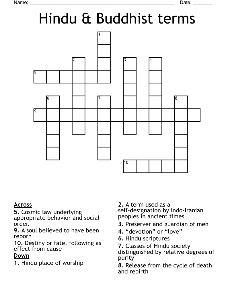 Hindu & Buddhist terms Crossword