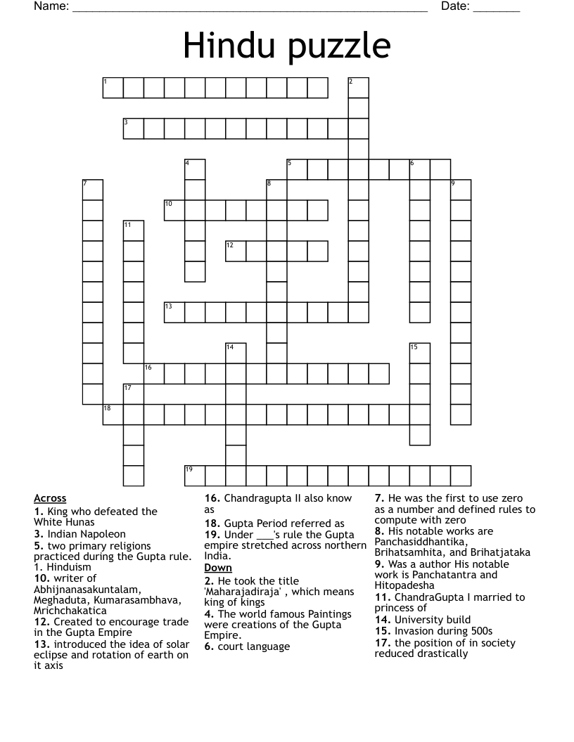 Hindu puzzle Crossword