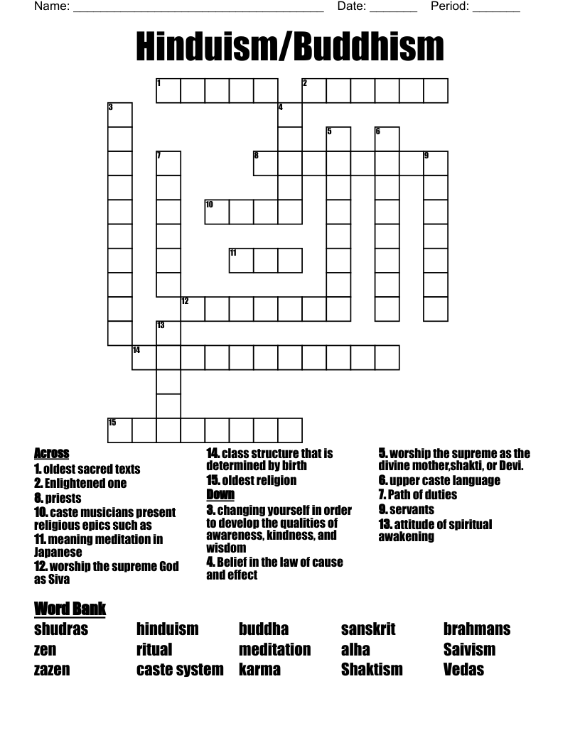 Hinduism/Buddhism Crossword