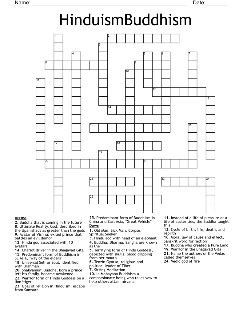 HinduismBuddhism Crossword