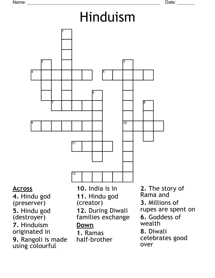 Hinduism Crossword