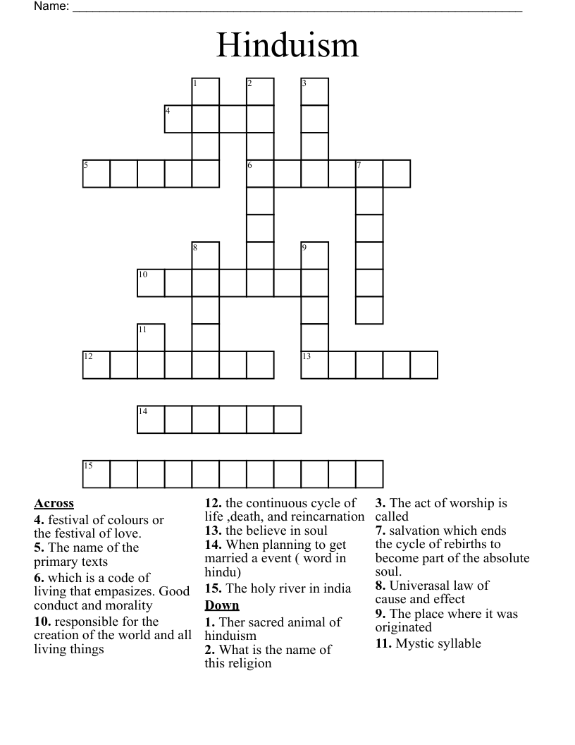 Hinduism Crossword