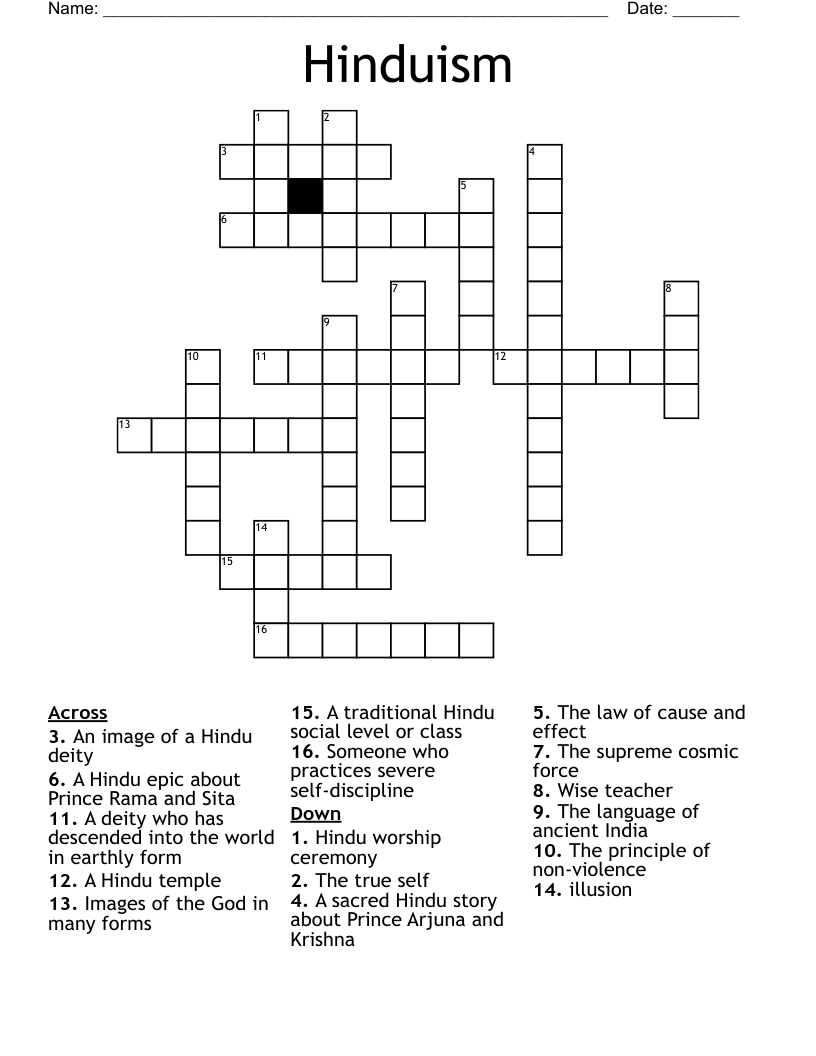 Hinduism Crossword
