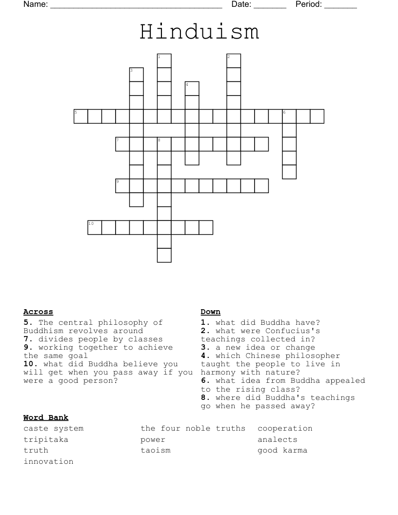 Hinduism Crossword