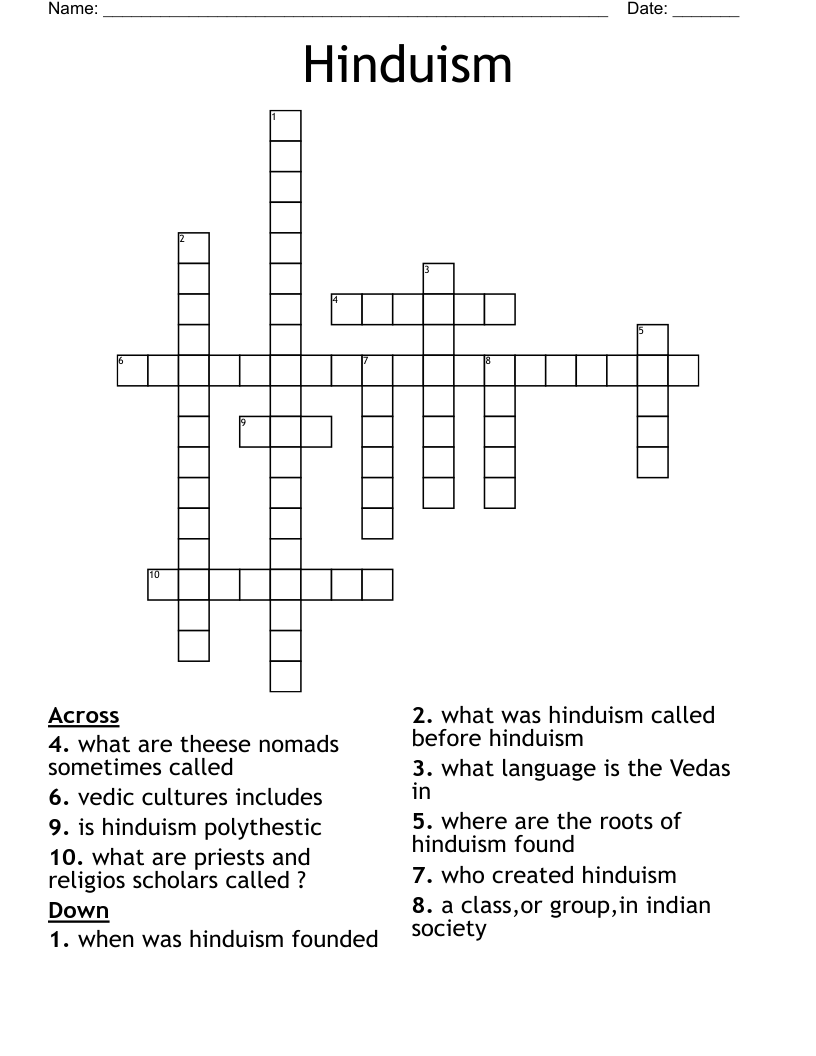 Hinduism Crossword