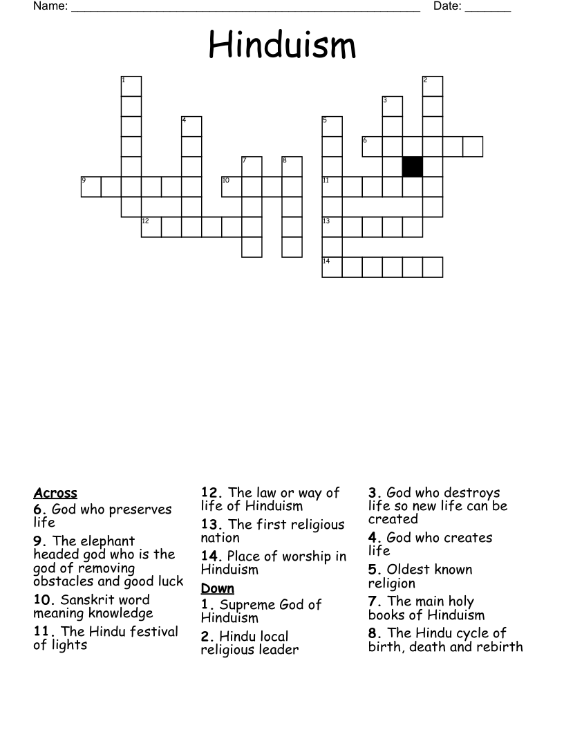 Hinduism Crossword