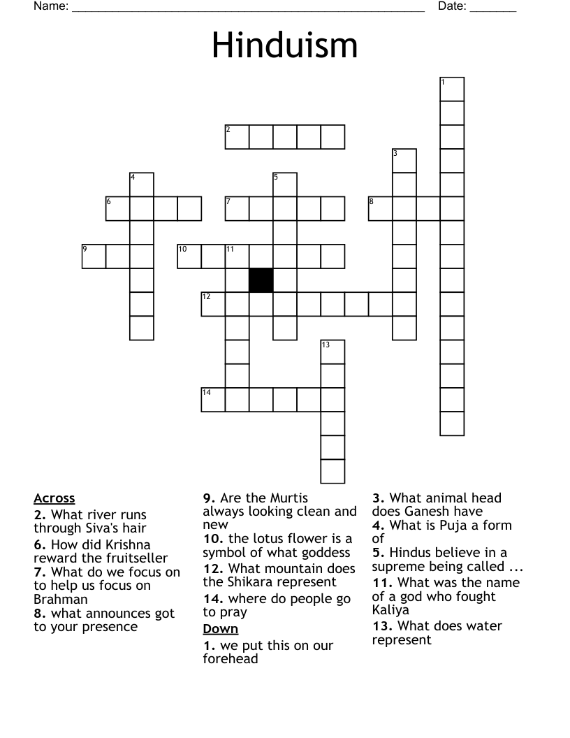 Hinduism Crossword