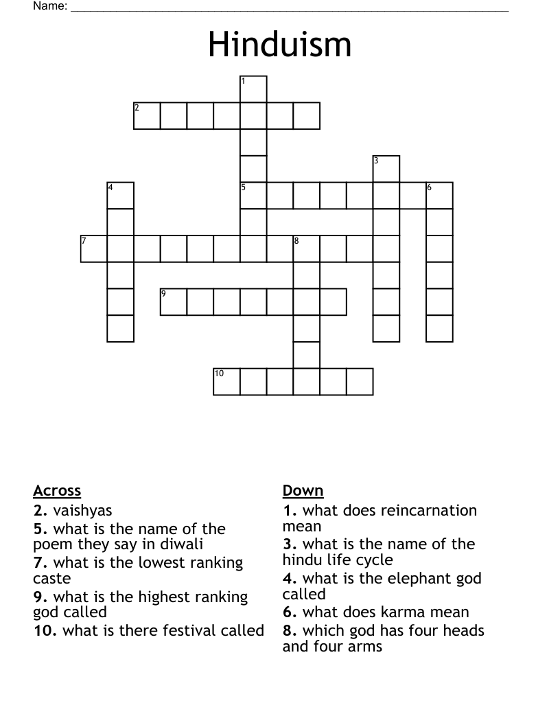 Hinduism Crossword