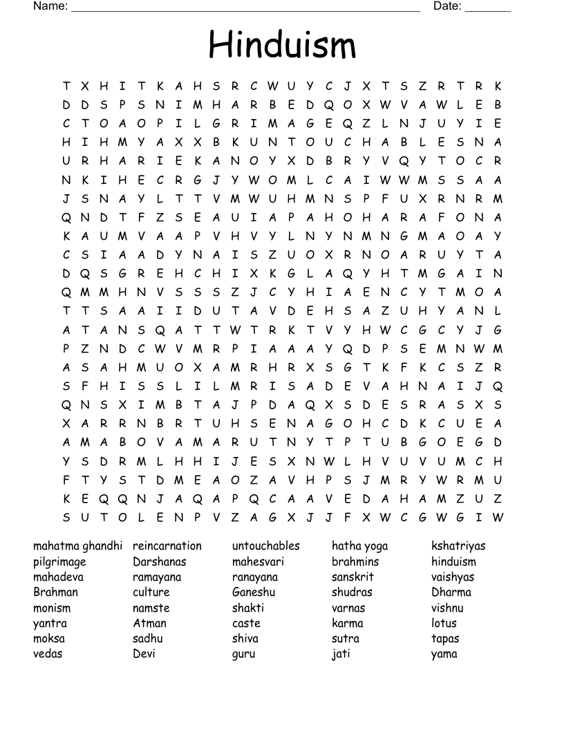 Hinduism Word Search