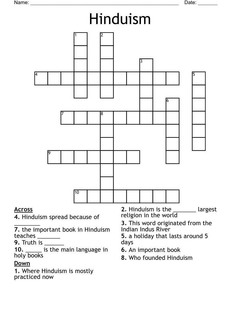 Hinduism Crossword