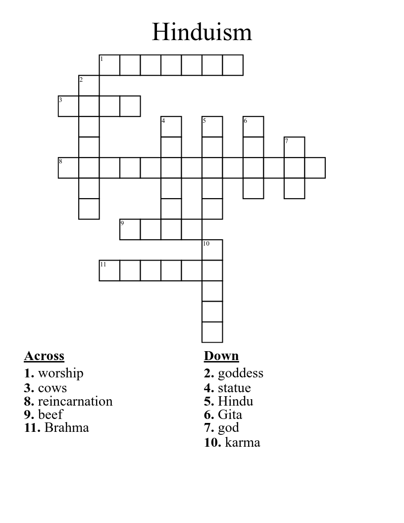 Hinduism Crossword