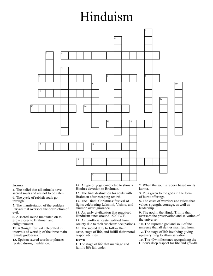 Hinduism Crossword