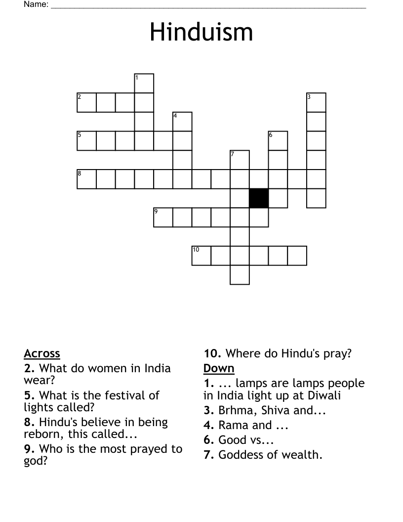 Hinduism Crossword