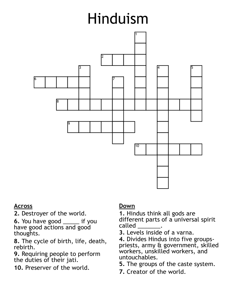Hinduism Crossword
