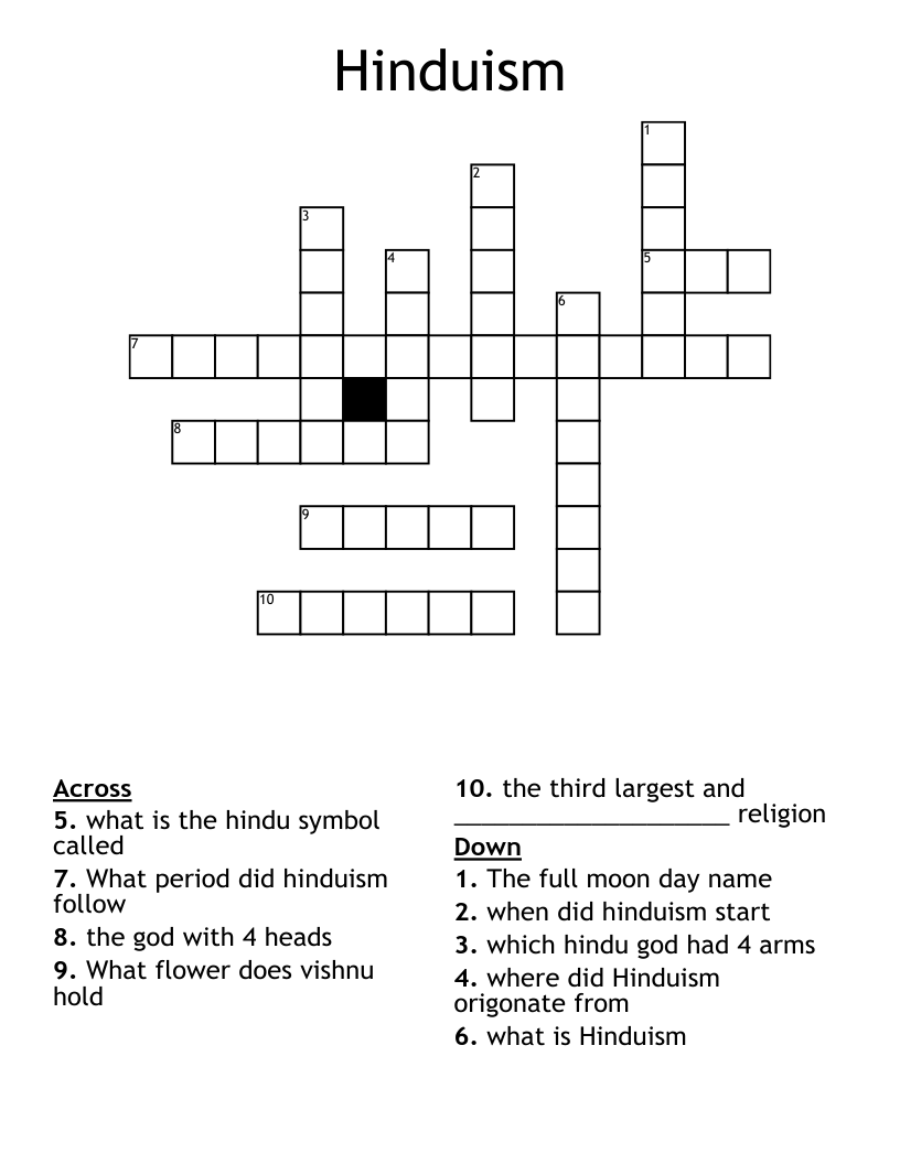 Hinduism Crossword