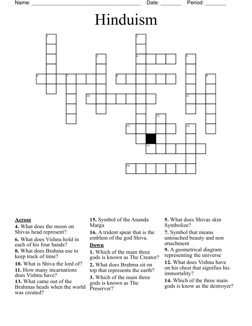 Hinduism Crossword