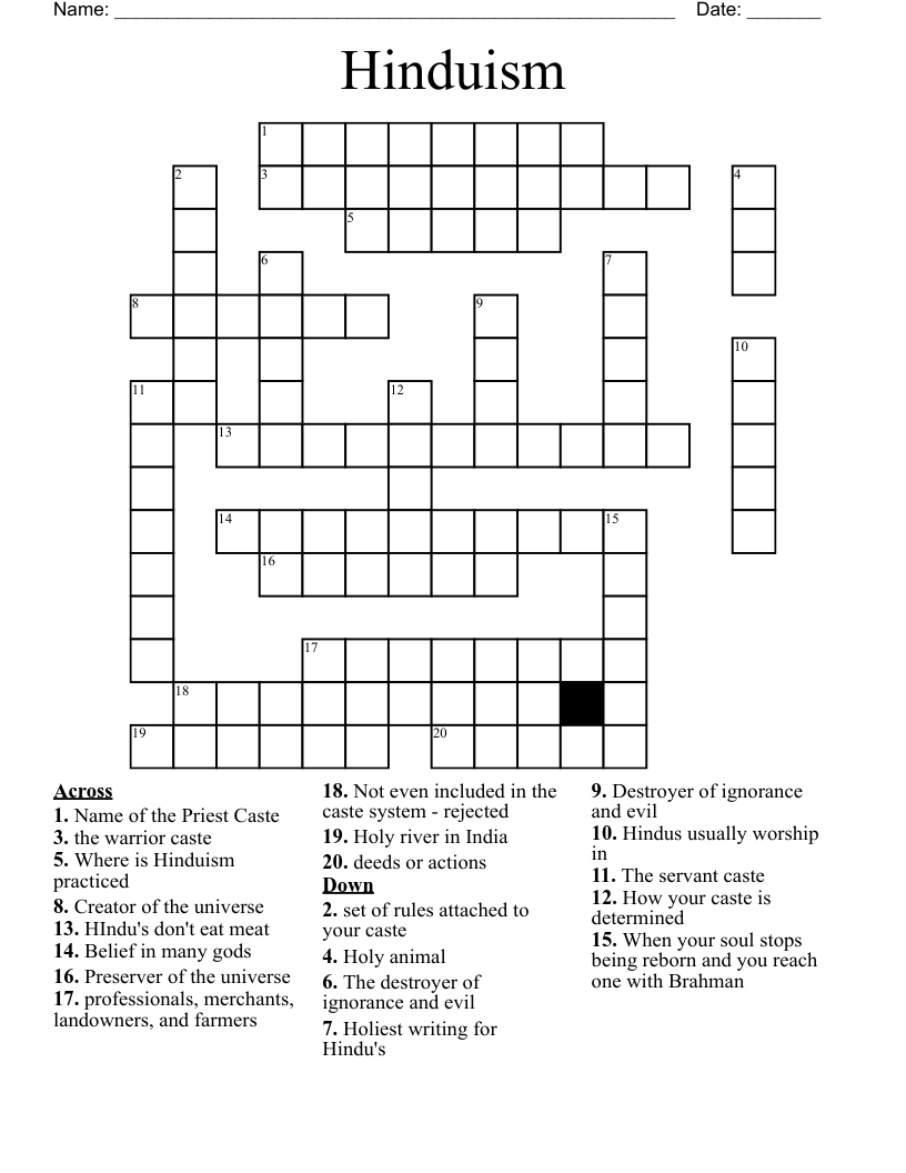 Hinduism Crossword