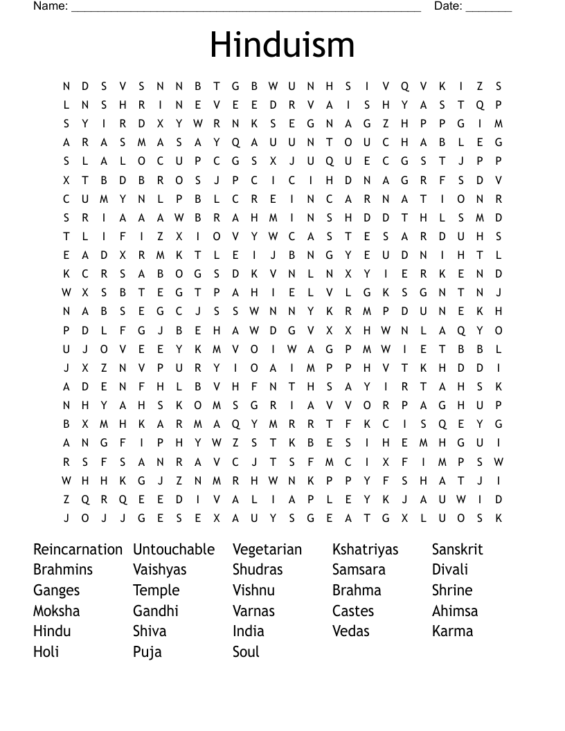 Hinduism Word Search